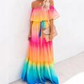 Women's Casual Dress Swing Dress Long Dress Maxi Dress Rainbow Half Sleeve Rainbow Print Fall Spring Autumn Off Shoulder S M L XL XXL