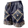Men's Sweat Shorts Beach Shorts Terry Shorts Drawstring Elastic Waist 3D Print Graphic Prints Geometry Breathable Soft Short Daily Holiday Streetwear Cotton Blend Vintage Ethnic Style Yellow Blue