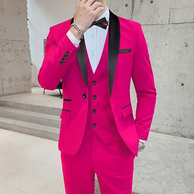 Pink Royal Blue Sky Blue Men's Prom Suits Wedding Party Prom Tuxedos 3 Piece Shawl Collar Solid Color Standard Fit Single Breasted One-button 2024