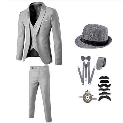 Vintage Roaring 20s 1920s Outfits Suits Blazers Accesories Set Three Piece Suit The Great Gatsby Gentleman Men's V Neck Halloween Halloween Cravat
