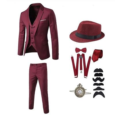 Vintage Roaring 20s 1920s Outfits Suits Blazers Accesories Set The Great Gatsby Gentleman Men's Solid Color Halloween V Neck Halloween Halloween Adults' Cravat Coat Vest All Seasons