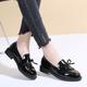 Women's Loafers Tassel Loafers Tassel Shoes Classic Loafers Office Daily Solid Color Solid Colored Summer Bowknot Tassel Low Heel Round Toe Vintage Patent Leather Loafer Wine Black