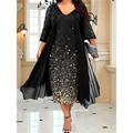 Women's Plus Size Curve Party Dress Lace Dress Cocktail Dress Gradient Midi Dress 3/4 Length Sleeve Print Lace V Neck Elegant Dress Wedding Guest Dress