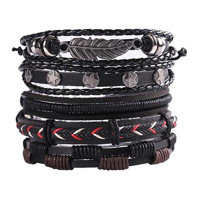 Leather Handwoven Men's Bracelet Hip Hop Punk Diy Set Series Headpiece