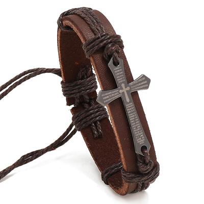 Men's Women's Leather Bracelet Classic Vintage Theme Crucifix Fashion Simple Leather Bracelet Jewelry Black / Brown For Daily Holiday Festival