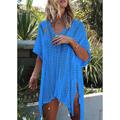 Women's Summer Dress Cover Up Oversized Crochet Party Vacation Casual Short Sleeves Lake blue Almond Rust Red Color
