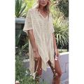 Women's Summer Dress Cover Up Oversized Crochet Party Vacation Casual Short Sleeves Lake blue Almond Rust Red Color