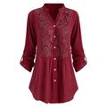 Women's Shirt Lace Shirt Tunic Shirts Blouse Solid Color Floral Florals Party Casual Daily Lace Lace Trims Crochet Black Long Sleeve Elegant Vacation Ladies Shirt Collar Spring Fall