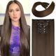 Clip in Hair Extensions 6Pcs 16 Clips Curly Wavy Straight Thick Clip on Synthetic Hair Extension Hairpieces (24 Inch Deep Brown with Dirty Blonde - Straight)