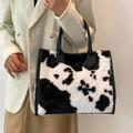 Women's Handbag Tote Fluffy Bag Faux Fur Shopping Daily Holiday Large Capacity Leopard Cow Print Leopard Print Black and white flowers black and white cow pattern