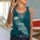 Women's Lace Shirt Tank Top Going Out Tops Halloween Shirt Skull Casual Sleeveless Light Blue Black Red Print Lace up Sleeveless Basic V Neck Regular Fit