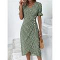 Women's Wrap Dress Floral Dress Floral Ditsy Floral Button Print V Neck Midi Dress Fashion Classic Daily Holiday Short Sleeve Regular Fit Black Dark Red Yellow Summer Spring S M L XL XXL