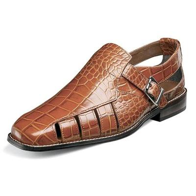 Men's Leather Sandals Closed Toe Sandals Crocodile Print Fisherman Sandals Walking Casual British Wedding Office Career Buckle Shoes Black Yellow Blue Summer Spring