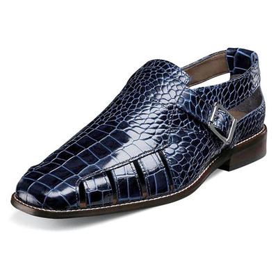 Men's Leather Sandals Closed Toe Sandals Crocodile Print Fisherman Sandals Walking Casual British Wedding Office Career Buckle Shoes Black Yellow Blue Summer Spring