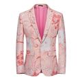 Men's Fashion Retro Party Blazer Regular Regular Fit Floral Single Breasted One-button Black White Pink Red Blue 2024