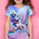 Girls' T shirt Short Sleeve T shirt Tee Animal Rainbow 3D Print Active Polyester School Daily Wear Kids Print 4-12 Years 3D Printed Graphic Regular Fit Shirt