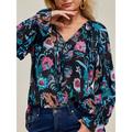 Women's Floral Ruffle Sleeves Blouse Chiffon Casual Vacation Blouse with Tie for Summer