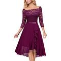 Women's Lace Dress Prom Dress Party Dress Lace Ruched Off Shoulder Long Sleeve Midi Dress Birthday Vacation Pink Purple Spring Winter