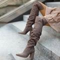 Women's Boots Suede Shoes Plus Size Heel Boots Outdoor Office Work Solid Color Over The Knee Boots Knee High Boots Thigh High Boots Winter Buckle Block Heel Chunky Heel Pointed Toe Vintage Casual