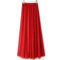 Women's Skirt Swing Long Skirt Maxi High Waist Skirts Layered Solid Colored Street Daily Summer Polyester Fashion Casual Apricot Black White Red