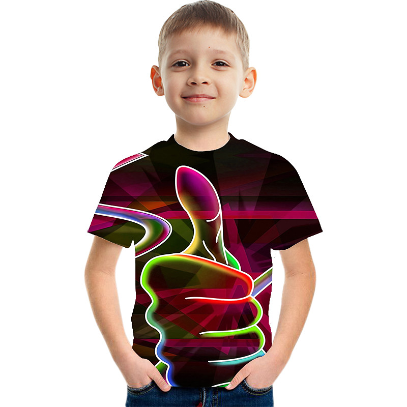 Kids Boys' Children's Day T shirt Tee Short Sleeve Green White Rainbow 3D Print Optical Illusion Color Block 3D Unisex Print Basic Casual Streetwear Sports 2-12 Years / Summer