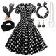 Women's A-Line Rockabilly Dress Polka Dots Swing Dress Flare Dress with Accessories Set 1950s 60s Retro Vintage with Headband Chiffon Scarf Earrings Cat Eye Glasses Pearl Necklace Gloves 7PCS