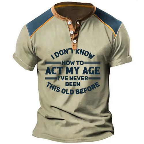 Men's Graphic Letter Henley Shirt Short Sleeve 3D Print Fashion Designer Comfortable Outdoor Daily Summer Blue Green Khaki Army Green Gray Henley Henley T-Shirt