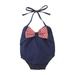 Inevnen Baby Girls Tie-up Halter Romper Fashion Stripe Bow V-neck Backless Denim Triangle Jumpsuits