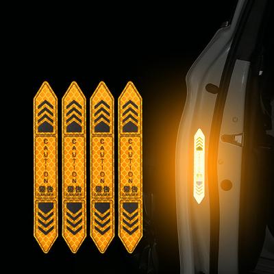 4 Pcs Car Door Warning Stickers Night Visibility Reflective Tape Door Stickers Decorative Stickers Car Body Reflective Strip Car Accessories