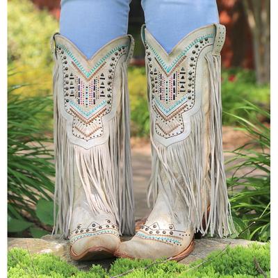 Tassel 1970s Shoes Western Boot Square Toe Hippie Cowboy Women's Masquerade Party / Evening Shoes