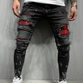 Men's Jeans Skinny Trousers Denim Pants Pocket Ripped Lattice Wearable Outdoor Daily Holiday Cotton Blend Basic Fashion Black Dark Blue Micro-elastic