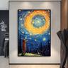 Starry Night Handpainted Wall Art Van Gogh Art Handmade Starry Night Landscape Vintage Oil Painting Forest Wall Art For Home No Frame