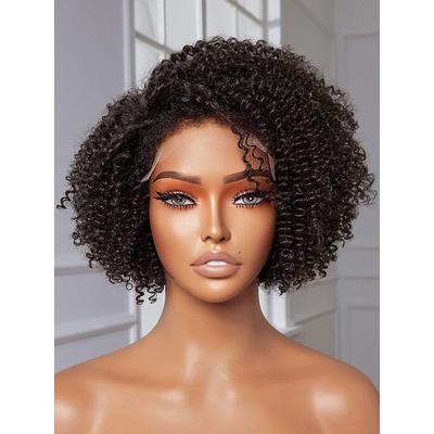 12 4C Edges Hairline Curly Afro Wig Short 5x5 Wigs Human Hair Pre Plucked Bleached Knots Kinky Curly Wig 180 Density