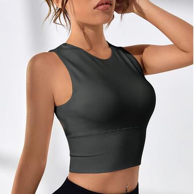 Women's Sports Bra High Support Open Back Removable Pad Solid Color Dark Grey Spandex Yoga Fitness Gym Workout Bra Top Sport Activewear High Impact Breathable Comfortable Stretchy Slim Home Outfits