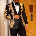 Black Gold/Red/Blue Men's Prom Suits Sequin Party Tuxedos Suits Prom Disco Sparkly Suits 2 Piece Leaf Shawl Collar Tailored Fit Single Breasted One-button 2024