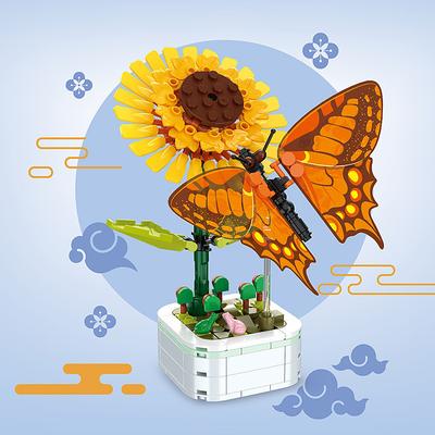 Women's Day Gifts DIY Butterfly Insect Potted Plant Bonsai Flower Block Rose Decoration Mini Building Block Figure Plastic Toy Gift Kids Girls Valentine's Day for Girls Mother's Day Gifts for MoM