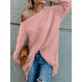 Women's Pullover Sweater Jumper One Shoulder Ribbed Knit Polyester Cold Shoulder Fall Winter Short Daily Going out Weekend Stylish Casual Soft Long Sleeve Solid Color Pink Navy Blue Beige XS S M