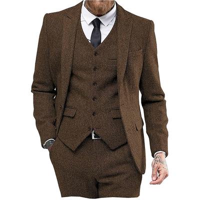 Men's Wedding Suits Dark Navy Brown Solid Colored Tailored Fit 3 Piece Single Breasted Two-buttons
