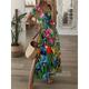 Women's Casual Dress Summer Dress Floral Leaf Split Print V Neck Long Dress Maxi Dress Streetwear Maxi Street Holiday Short Sleeve Loose Fit Royal Blue Blue Green Summer S M L XL XXL