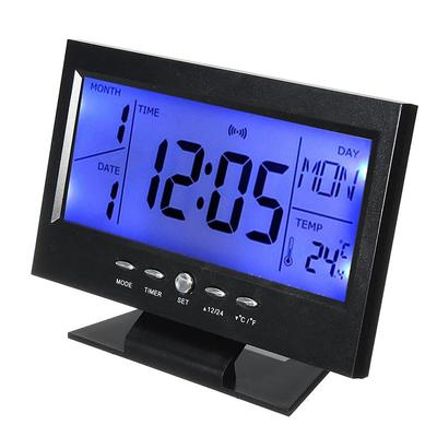Intelligent Digital Clock Voice Control Snooze Backlight Creative Electronic Clock With Thermometer Weather Station Display Calendar Student Bedside Alarm Clock Wireless Temperature Humidity Meter