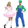 Princess Peach Super Brothers Cosplay Costume Halloween Group Couples Costumes Men's Women's Movie Cosplay Cosplay Costumes Green and Pink Red and Pink Costume Halloween Carnival Masquerade Polyester