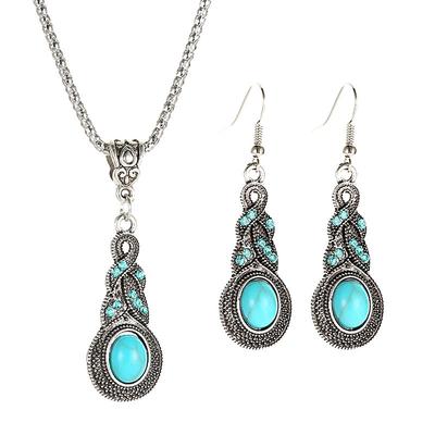 1set(1pcs Necklace1pair Earrings) Jewelry Set For Women's Blue Daily Travel Festival Alloy Retro