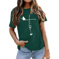 Women's T shirt Tee Cotton 100% Cotton Butterfly Letter Daily Navy blue (white font) Black (white font) Dark green (white font) Short Sleeve Basic Round Neck Faith