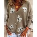 Women's Sweater Cardigan Sweater V Neck Knit Acrylic Embroidered Knitted Spring Fall Winter Daily Holiday Stylish Chic Modern Casual Long Sleeve Floral Maillard Red Green Gray S M L