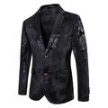 Black Gold Men's Sparkle Paisley Velvet Party Blazer Jacket Regular Tailored Fit Floral Single Breasted Two-buttons Black Gold Red Silver Royal Blue Purple Fuchsia Green 2024