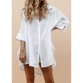 Linen Shirt Long Cotton Top White Cotton Top White Cotton Blouse Women's White Solid Color Oversized Gift Daily Fashion Casual Shirt Collar Regular Fit S