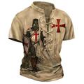 Cross Lace Up Mens 3D Shirt For Festival Grey Summer Cotton Men'S Tee Graphic Knights Templar Stand Collar Clothing Apparel 3D Print Daily Sports Short Sleeve Fashion Designer