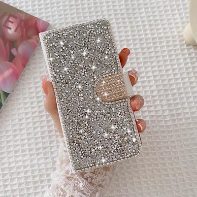 Phone Case For Samsung Galaxy S24 S23 S22 S21 S20 Plus Ultra A55 A35 A25 A15 5G A54 A34 A14 A53 A33 A32 A22 S25 Ultra Wallet Case Bling Rhinestone with Phone Strap Glitter Shine Crystal Diamond PU