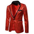 Men's Sequin 70s Disco Retro Party Blazer Jacket with Bow Tie Regular Tailored Fit Solid Color Single Breasted One-button Black Silver Pink Red Blue Purple Gold 2024