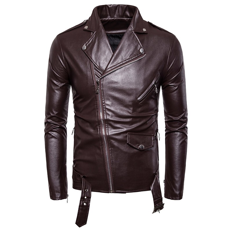Men's Faux Leather Jacket Transition Jacket Biker Jacket Patent Leather Jacket Party Work Thermal Warm Rain Waterproof Fall Color Block Solid Colored Streetwear Punk Gothic Notch lapel collar